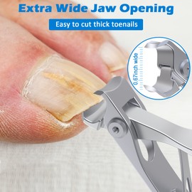 3pcs Nail Clippers Set, GLAMFIELDS Extra long Slanted Edge Fingernail Clipper Leather Case Packed Good Gift, 17mm Ultra Wide Jaw Opening Nail Cutter Toenail Clippers for Men Women Seniors Thick Nails