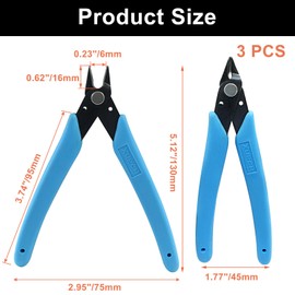 Murtenze 3 Pack 170ii Wire Flush Snips Micro Wire Cutters, Blue Nippers Diagonal Cutters 3D Printer Filament Pliers Tool for Cutting Electronics,Wires(5 Inch, Blue)