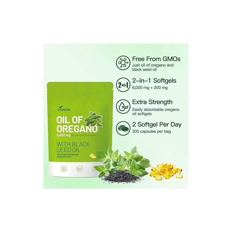 Aceite De Oregano 6000 Mg Con 300 Softgels Sin Sabor