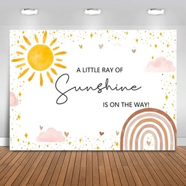 Mocsicka Sunshine Baby Shower Backdrop Boho Rainbow Baby Shower Background for Girl Little Ray of Sunshine Baby Shower Party Decorations Photoshoot Backdrops (7x5ft)