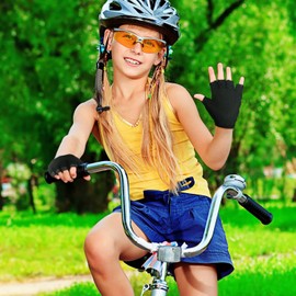 4 Pairs Kids Bike Gloves Half Finger Cycling Gloves Fingerless Children Boys Girls Training Bike Mittens Breathable Non Slip Gel Kids Running BMX MTB Riding Gymnastics, Multiple Colors(8-12 Years)