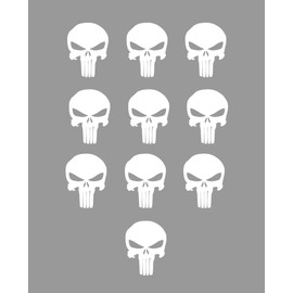 10 Small Evil Skull Punisher Vinyl Iron On Decals, HTV Graphic Patch Ready To Apply Transfer, DIY Clothing Crafts Decor (white)