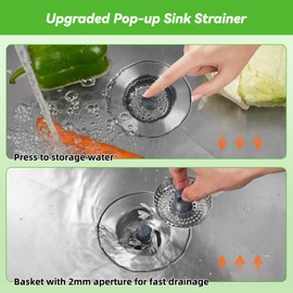 iFealClear - Colador de desagüe de fregadero de metal, tapón de acero inoxidable 304 antioxidante para desagüe de fregadero de cocina estándar de EE. UU., 3-1/2 pulgadas, colador de malla metálica