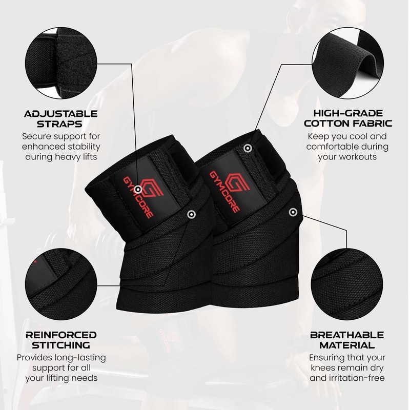 GYM CORE Knee Wraps - 80" Heavy Duty Knee Brace