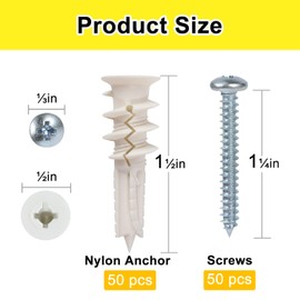 100pcs Gypsum Board Drywall Repair Kit, Including 50 Expansion Wall Anchors and 50#8 X 1-1/4" Self-Drilling Screws, Suitable for 75-Pound Hanging, Home Decoration, Picture Frame Hanging Nails.