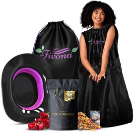 FIVONA 4 in 1 Yoni Steam Kit Black - Foldable Over The Toilet Steamer Seat with Herbal Blend, Storage Bag and Steam Gown - Effective Detox pH Balance Cleansing and Relaxation