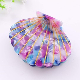 Women Fashion Shell Shape Claw Clips Acrylic Resin Jaw Clip Hair Clamps Marble Pattern Hairpins Hair Accessories (Purple)