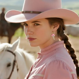 Rhinestone Western Boots Earrings Cowgirl Cowboy Enamel Hat Bohemian Rodeo Boot Drop Dangle Earrings for Women，Clear Crystal,Gold & Pink Hat