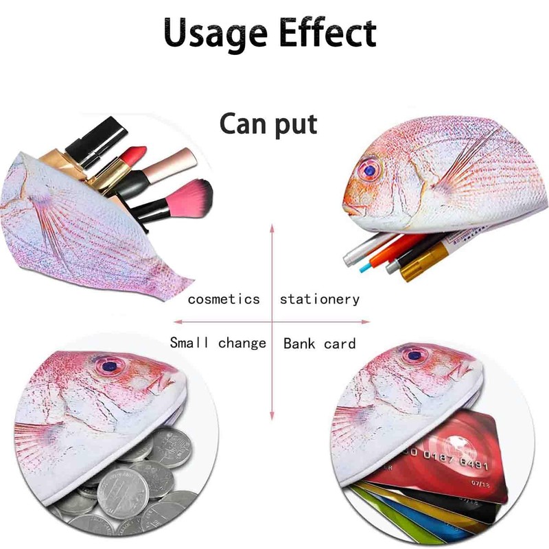 Novelty Fish Shaped Makeup Bag, Red, Cute Cosmetic Pouch