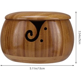 RoseFlower 5.1 Wooden Yarn Bowl - Handmade Yarn Holder Wool Storage Bowl Organizer with Carved Holes and Drills for Knitting and Crocheting