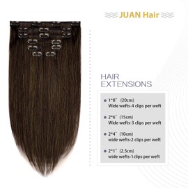 Clip in Hair Extensions 70G Dark Brown 100% Remy Human Hair Extensions 7A Soft Silky Straight 7pcs 16clips for Women(18 Inch #2)