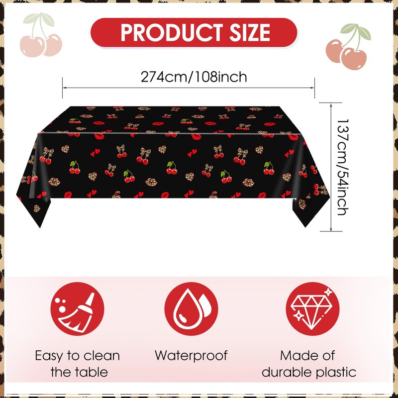 3Pcs Cheetah and Cherry Birthday Decorations Tablecloths, Red and Black