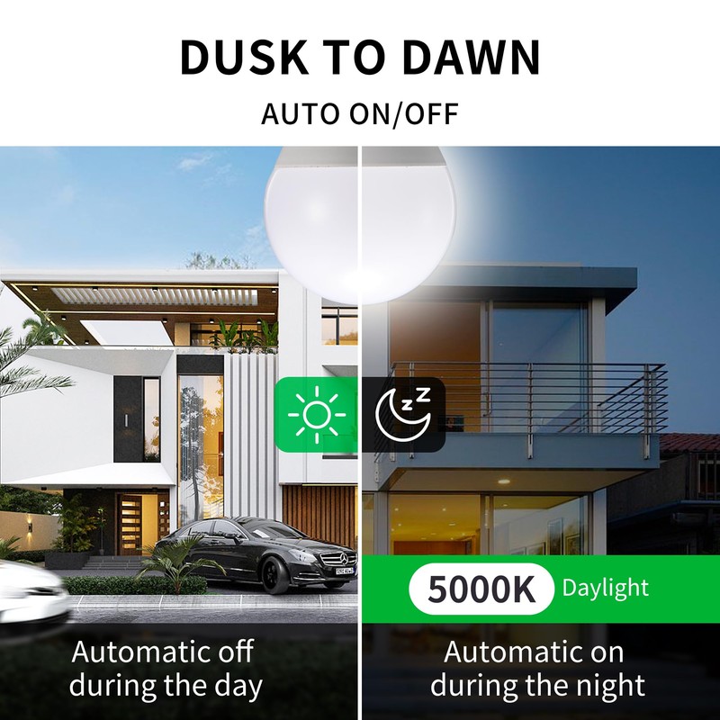 Qualilux A15 Small Dusk to Dawn Light Bulbs Outdoor 450LM,