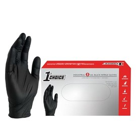 1st Choice Guantes de nitrilo negros desechables sin látex de 5 ml texturizados para cocinar, limpiar, preparación de alimentos, medianos, caja de 100