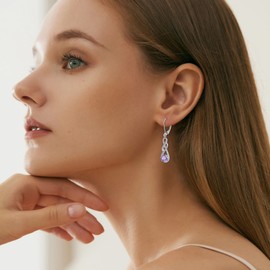 FJ Leverback Dangle Drop Earrings for Women 925 Sterling Silver Infinity Amethyst Earrings February Birthstone Earrings Jewellery Gifts for Women Wife Girlfriend Mother Daughter