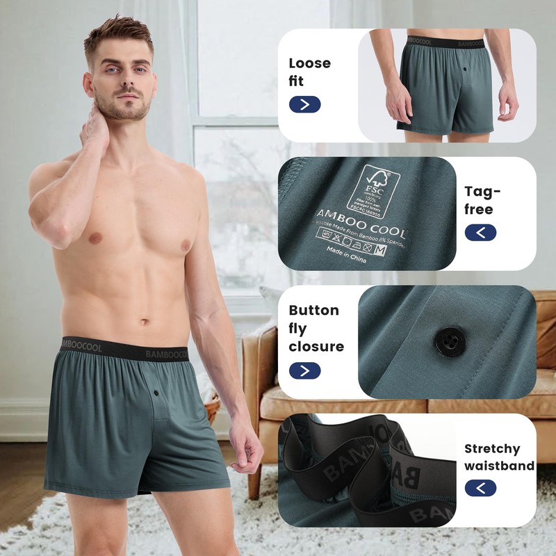 BAMBOO COOL Men's Boxer Shorts Underwear Soft Comfortable Breathable Classic