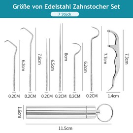 304 Stainless Steel Toothpick Set, 7 Pieces Portable Toothpicks Metal Titanium Toothpick Set Reusable 304 Stainless Steel Toothpick Fruit Fork with Holder for Outdoor Picnic Camping Outdoor