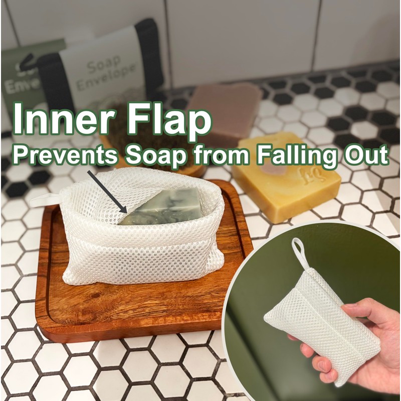 Soap Envelope 100% Recycled - Bar Soap Saver Pouch, Loofah