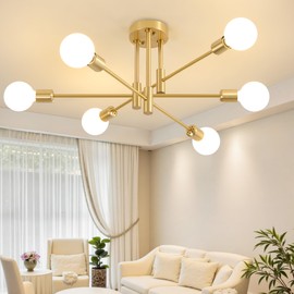 Biewalk Modern Chandelier Ceiling Light Fixture, 6-Light Sputnik Dining Chandeliers 31.18" Gold and Black Chandelier Over Table, Mid Century Lights Fixture for Dining Room Living Room Kitchen Island