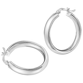 Vinani 2CBG Hinged Hoop Earrings Round Shiny Sterling Silver 925 with Clasp Clasp, Sterling Silver, No Gemstone