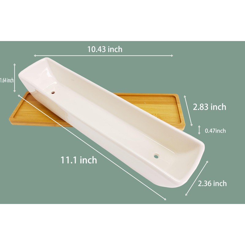 SWONVI 11.1 inch Long Rectangle White Ceramic Succulent Planter Pots/Mini