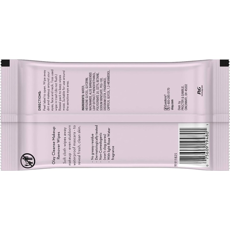 Olay Makeup Remover Wet Cloths, Honeysuckle and White Tea, 25