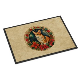 Caroline's Treasures DAC2349JMAT Corgi Christmas Flowers Doormat Front Door Mat Indoor Outdoor Rugs for Entryway, Non Slip Washable Low Pile, 24H X 36W
