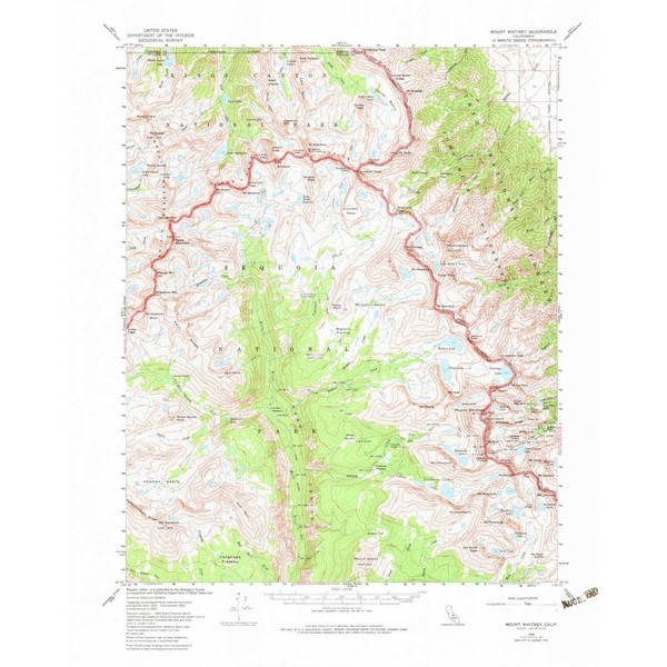 YellowMaps Mount Whitney CA topo map, 1:62500 Scale, 15 X