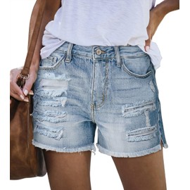 Angerella Denim Shorts for Women Casual Mid Waist Cutoff Frayed Hem Stretchy Jean Shorts Light Blue S