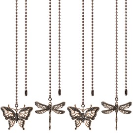 SHIFANQI Ceiling Fan Pull Chain, 4 Pack Copper Dragonfly Fan Pull Chain Extension, 12 Inches Decorative Chain Pulls Pendant for Ceiling Light Fan Lamp, Beads Ball Chain Extender with Connector