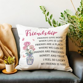 Friendship Gifts for Women - Friend Birthday Gifts for Women Friend Gift Christmas Galentine's Day Valentines Day Gift for Female Friends BFF Bestie White Throw Pillow Cover 18x 18 Inch