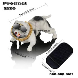 FOWSEEK Bulldog Car Accessories Dashboard Decorations, Cute Car Decorations with Non-Slip Mat & Gold Chain, Bulldog Car Interior Desk Ornaments Fish Tank Decorations Home Aquarium Decor