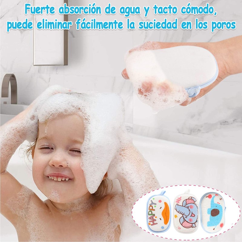 Esponja de baño para bebés, Set de 3 Almohadillas Exfoliantes