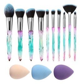 Makeup Brush Set Glamour Gaze 10Pcs Crystal Handles Makeup Brushes Sets Eyeshadow Eyebrow Foundation Brush Set With Makeup Sponge Blender Beauty