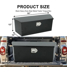 35 Inch Underbody Truck Tool Box Steel Metal Trailer Tongue Box with Handled-Lock, Trailer Tool Box for Storage Waterproof Heavy Duty Truck Tool Box Organizer, 35 x 12 x 12 inch Black