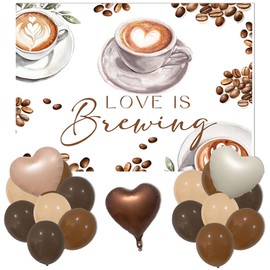 LaVenty Love is Brewing Banner Backdrop Coffee Bridal Shower Decor Balloons for Love is Brewing Coffee Wedding Shower Engagement Party Supplies
