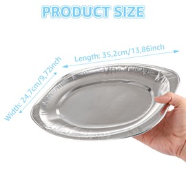 ZOFUN Pack of 30 Aluminium Serving Plates, Large, 35.2 x 24.7 cm Serving Plates, Disposable Oval Serving Trays, Large, Party Plates, Cold Cuts for Buffets, Weddings, Catering, Grills