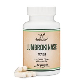 Lumbrokinase Enzymes Supplement - 120 Capsules (Max Activity 10,000 FU/Gram) 150mg per Serving (No Fillers, Manufactured in The USA) for Cardiovascular and Blood Circulation Support by Double Wood