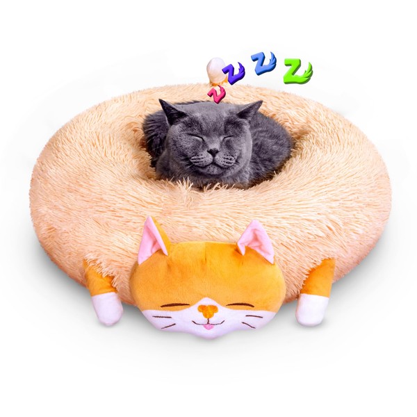 Goldenpetz Calming Cat Bed, pet Bed, Themed with Plush Animal
