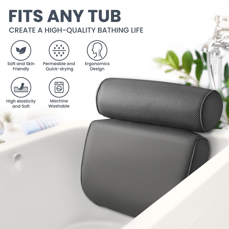 LuxStep Bath Pillow Bathtub Pillow with 6 Non-Slip Suction Cups,14.6x12.6