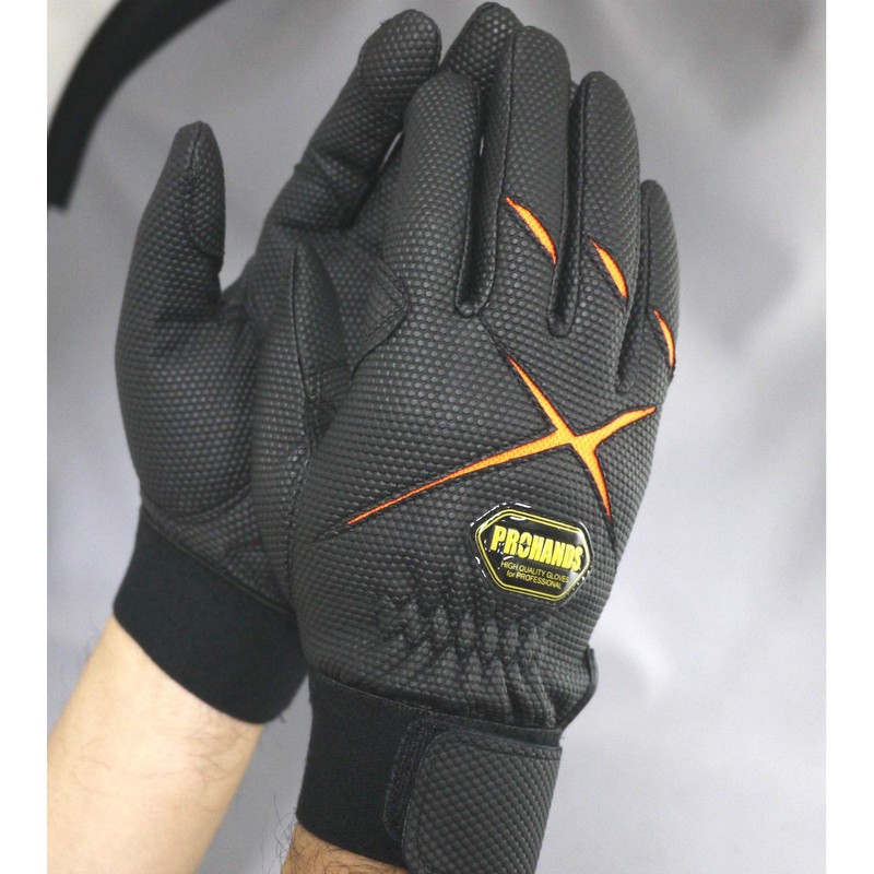 [PROHANDS] Synthetic Leather PU Embossed Gloves, PU-605, Orange, L Size
