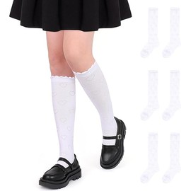 YMYDYFC 3 Pairs Girls Cotton Rich Knee High School Socks - Uniform, Party & Daily Wear - Comfort Fit Back to School Socks
