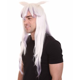 Adult Men's Long Straight Demon Hunter Wig with Ears | White & Purple TV/Movie Wigs HM-1086