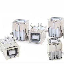 RUIAN USB Female 2.0 Type-B Port Jack 4-Pin 90 Degree PCB DIP Socket Connector Repair Replacement Adapter Silver Tone, 5-Piece
