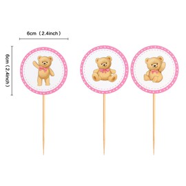 ZpiLkes 24PCS Bear Cupcake Toppers Cute Bear Cupcake Decorations for Bear Theme Party Kids Birthday Party Baby Shower Supplies