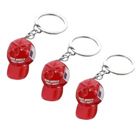 Red maga Patriotic Hat Flag Metal Keychain Pack of 3 Small, Baseball Cap Design Keychain with USA Flag, Hat Keychain with Key Ring,