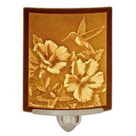 Hummingbird Night Light Porcelain Lithophane "Hummer's Choice" by The Porcelain Garden, Decorative Wall Plug in for Nursery, Bedroom, Kitchen, Bath, Hallway; Bird Themed Accent Light