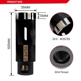 DT-DIATOOL Diamond Drill Bit 35mm Laser Welded Hole Saw for Hard Granite Marble Stone Concrete