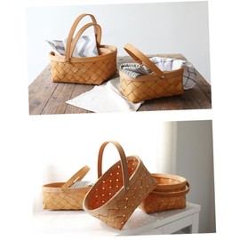 BUGUUYO Small Bin Wooden Handle Rattan Organizer Storage Containers for Home Office Fruit Store