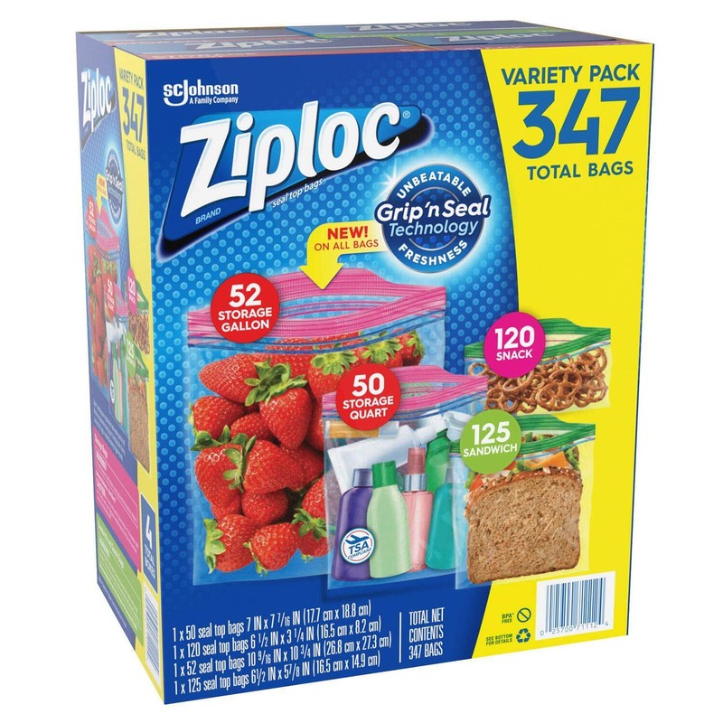 Ziploc Bags 52 Gallon, 50 Quart, 120 Snack, 125 Sandwich
